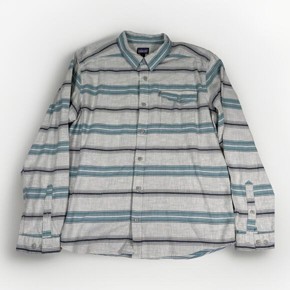 Patagonia Lightweight Fjord Flannel Shirt Men's Size Large Striped Blue Gray - Picture 1 of 9